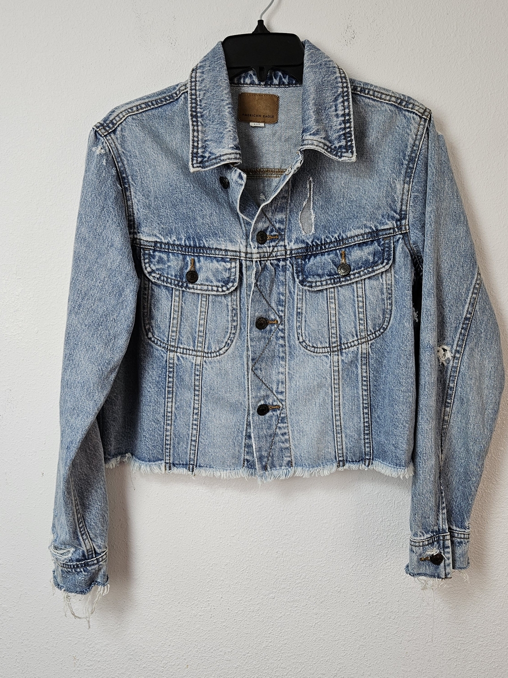 American Eagle Outfitters Light Blue Denim Jacket - Women's Distressed Medium